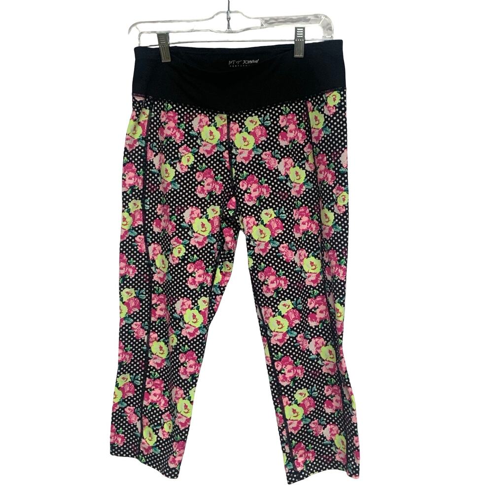 Betsey Johnson Performance Floral Capri Leggings Large Polka Dot Yoga Pants